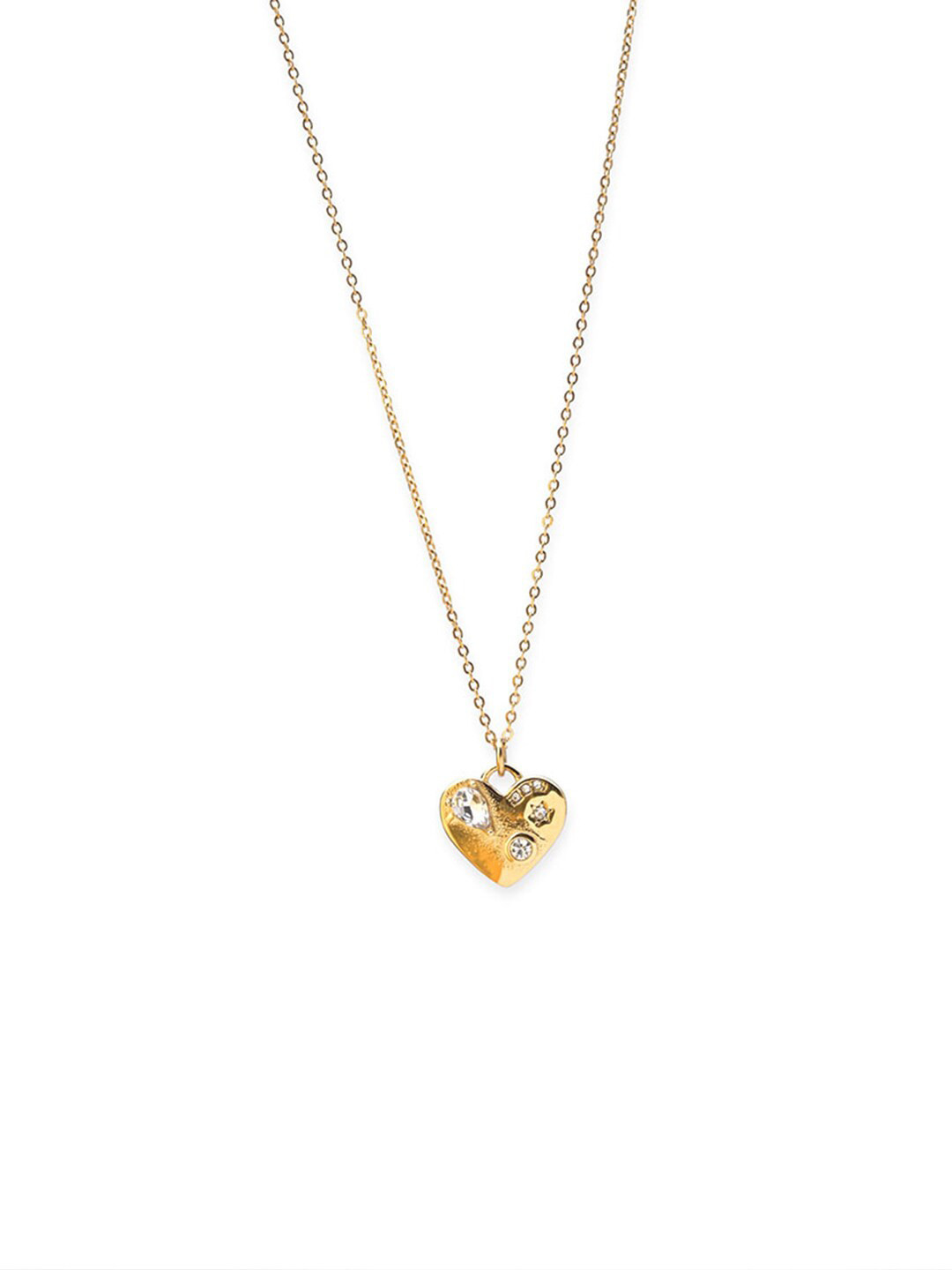 

PALMONAS Gold-Plated Celestial Heart Cubic Zirconia Pendant & Chain