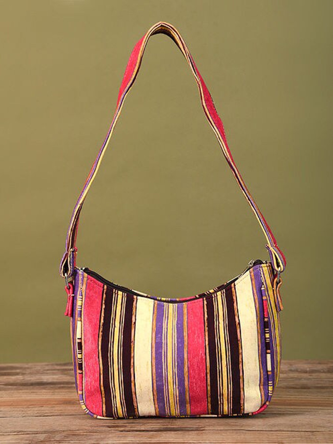 

Jalwa Art Striped Suede Structured Shoulder Bag, Cream