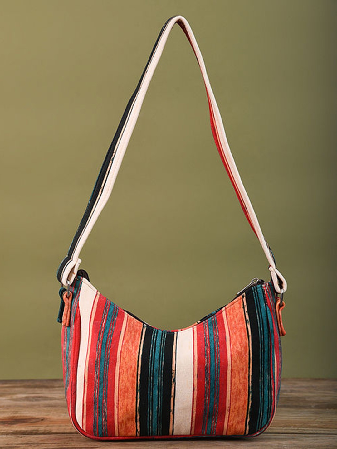 

Jalwa Art Striped Suede Structured Shoulder Bag, Red