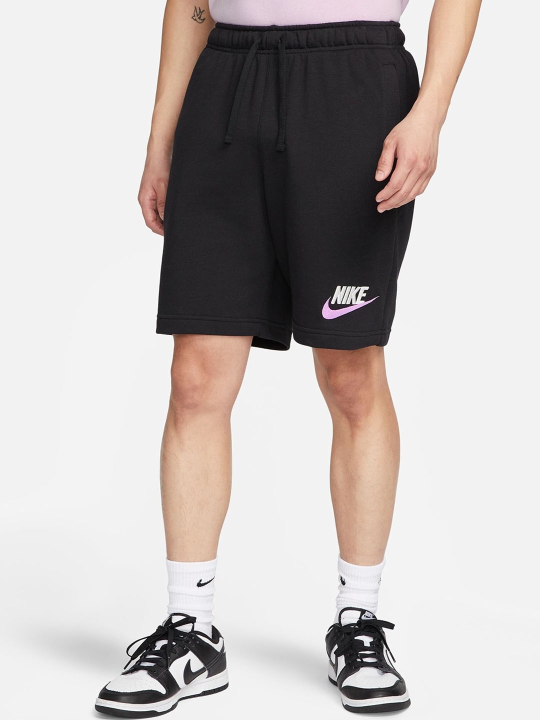 

Nike Club Men French Terry Brand Logo Printed Sports Shorts, Black