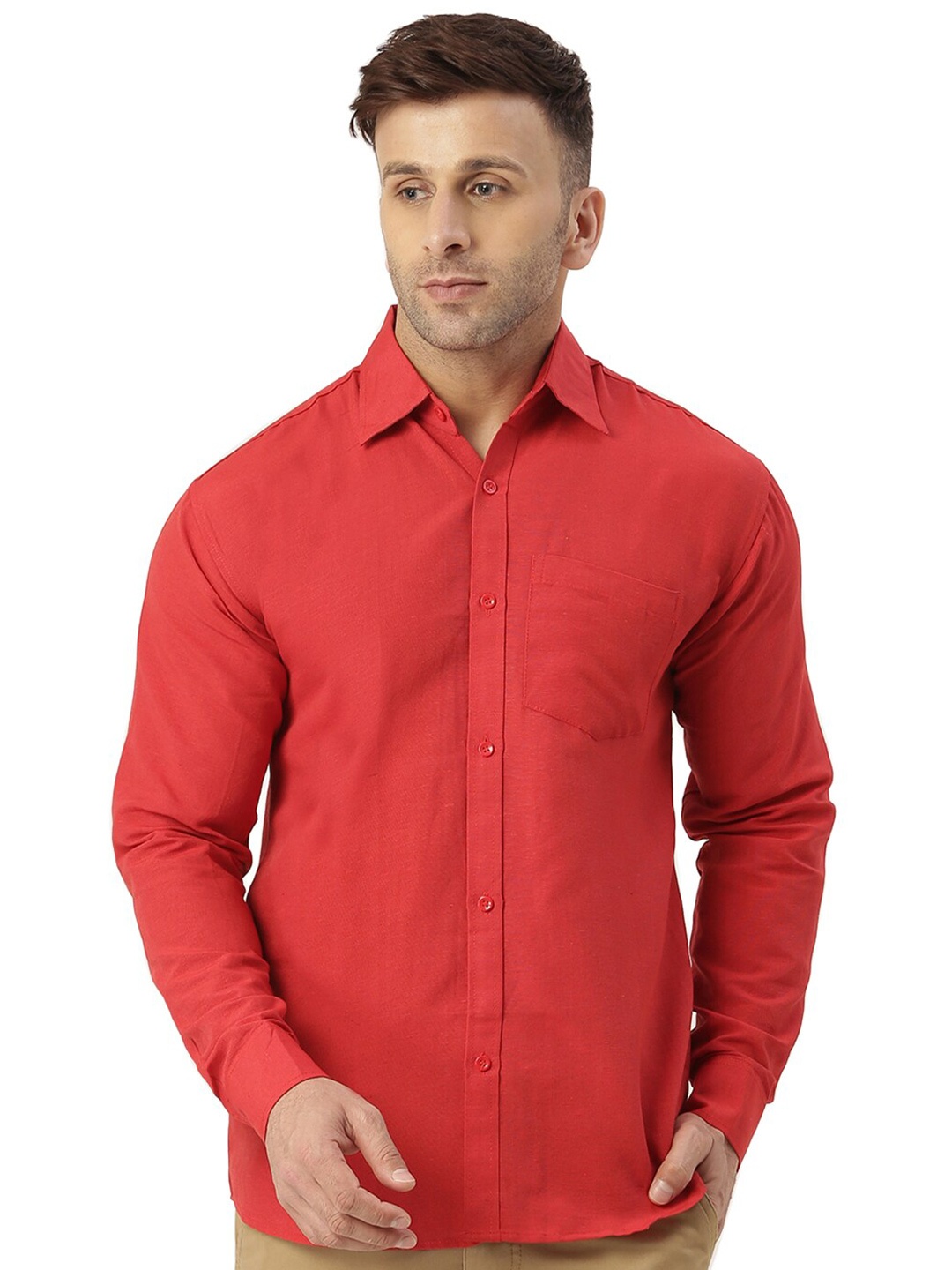 

RIAG Regular Fit Spread Collar Opaque Cotton Casual Shirt, Red