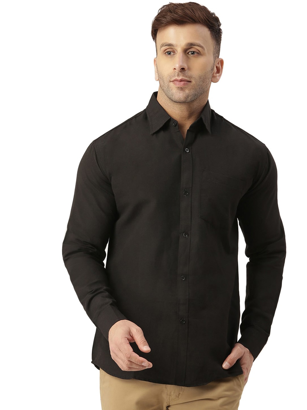 

RIAG Spread Collar Cotton Casual Shirt, Black