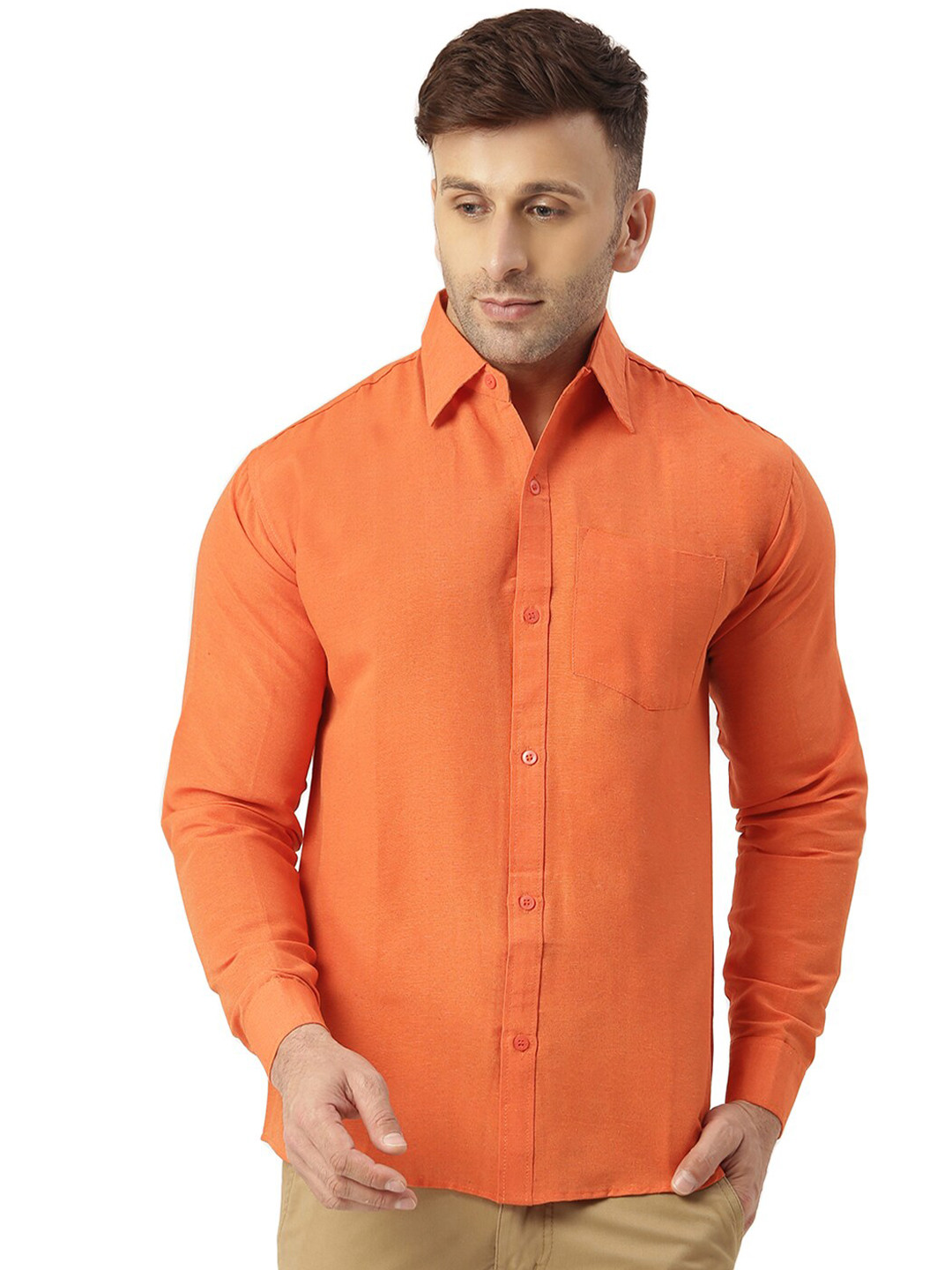 

RIAG Spread Collar Cotton Casual Shirt, Orange