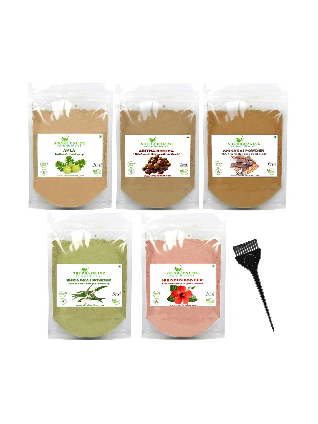 

Shudh Online Set of 5 Natural Powder For Hair Growth 100g Each, Brown
