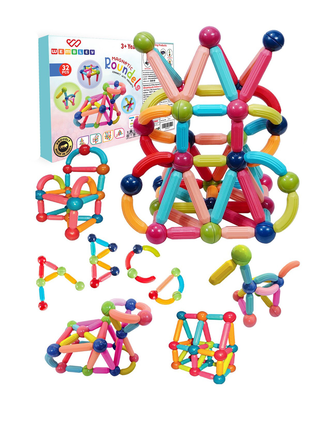 

WEMBLEY Kids Magnetic Sticks Building Blocks Educational Stem with Balls, Pink