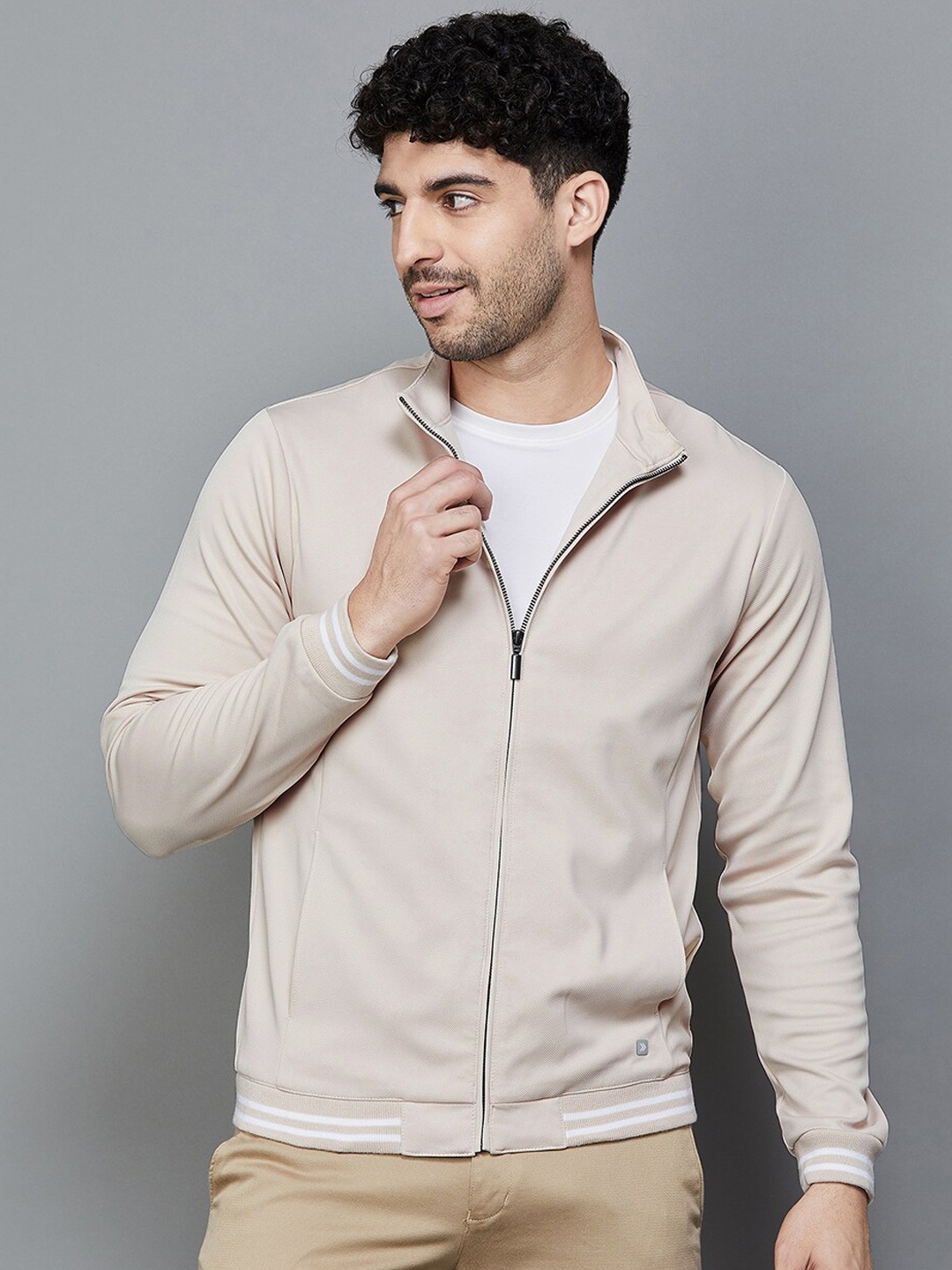 

CODE by Lifestyle Self Design Mock Collar Bomber Jacket, Beige