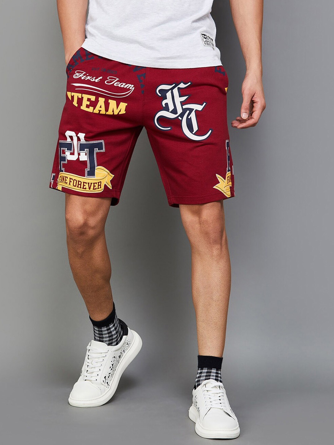 

Fame Forever by Lifestyle Men Typography Printed Mid Rise Cotton Shorts, Maroon