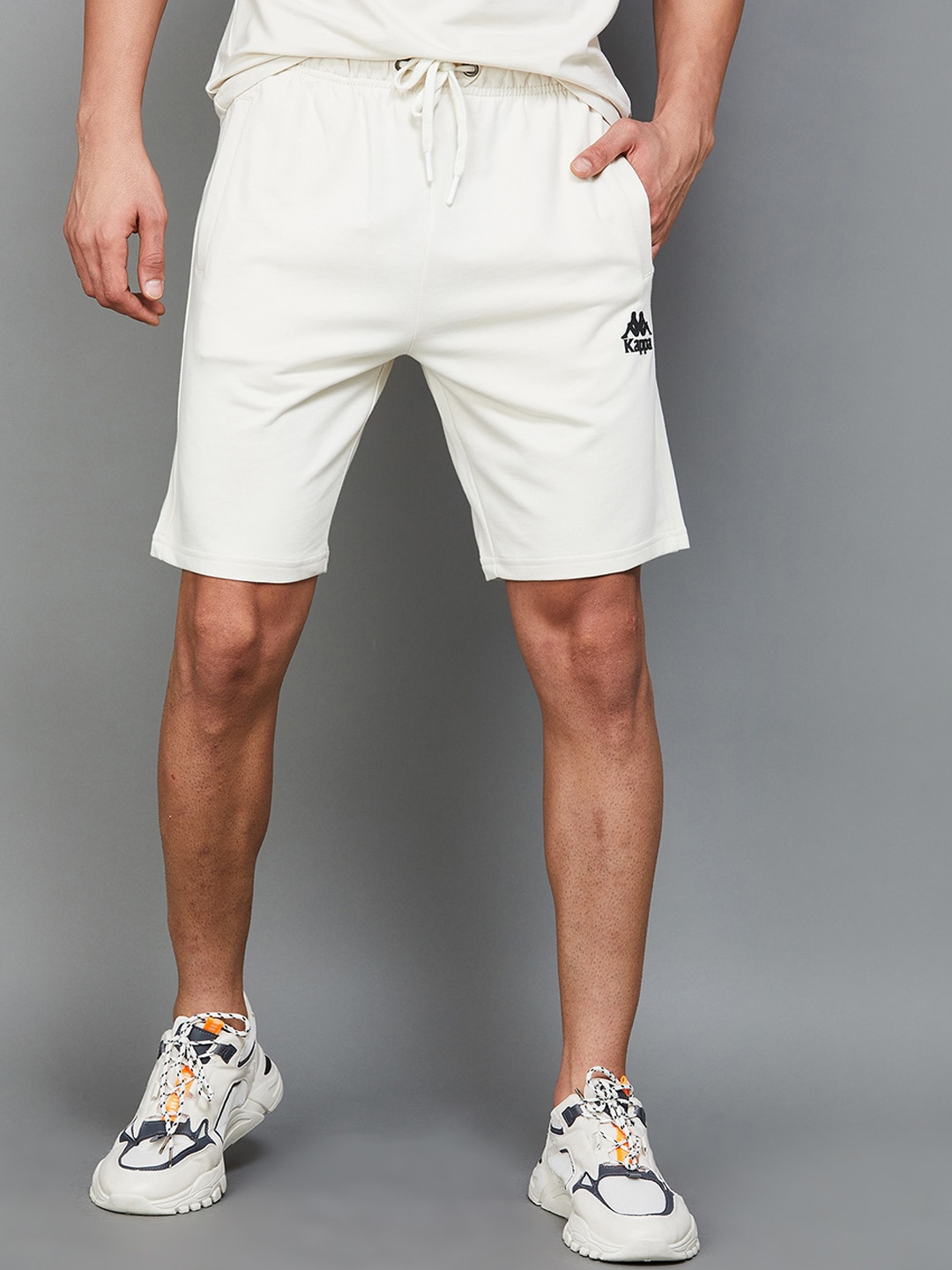 

Kappa Men Mid Rise Cotton Sports Shorts, Off white