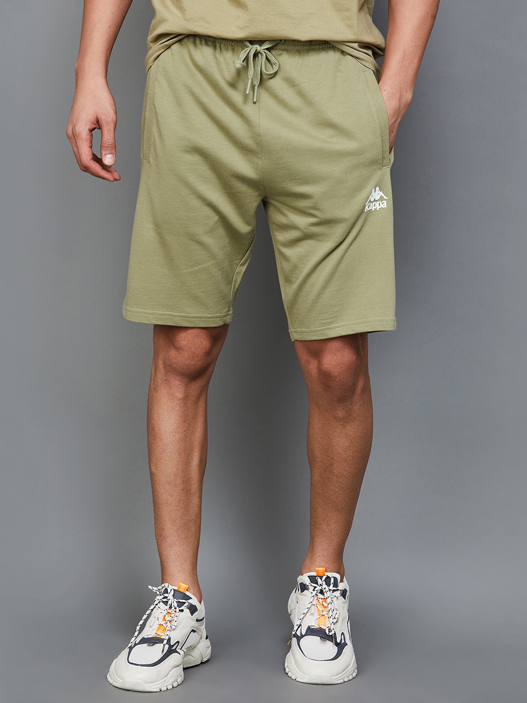

Kappa Men Mid Rise Cotton Sports Shorts, Olive