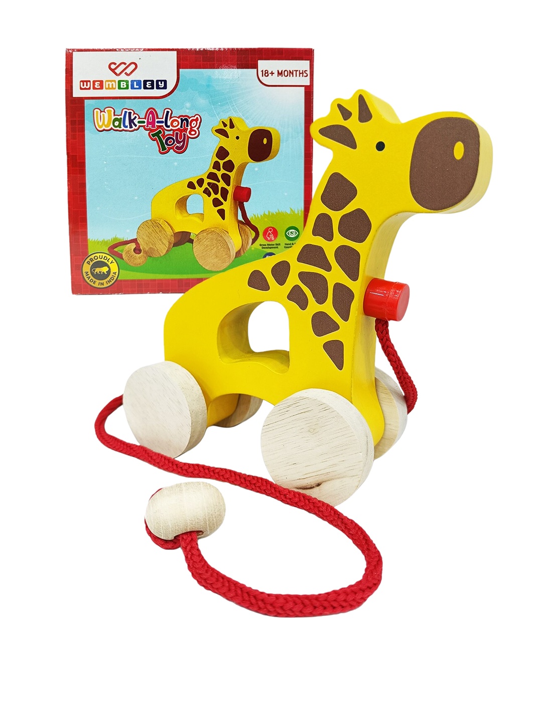 

WEMBLEY Kids Giraffe Wooden Pull Along Toy, Yellow