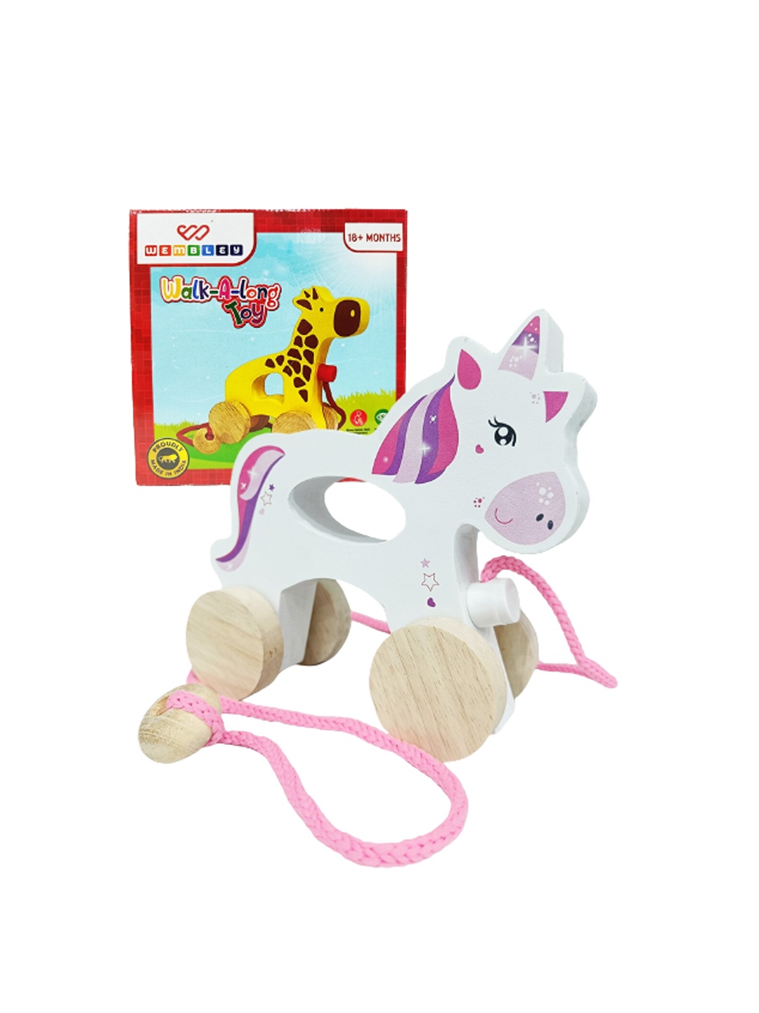 

WEMBLEY Kids Wooden Unicorn Pull Along Toy, White