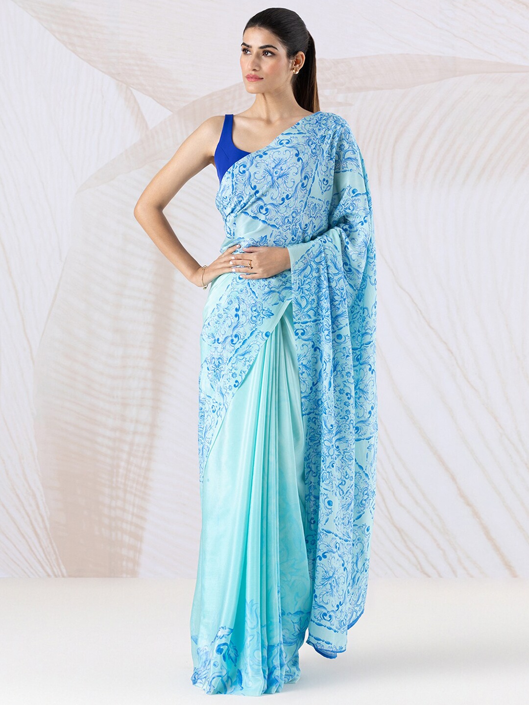 

navyasa by liva Ethnic Motifs Printed Liva Saree, Blue