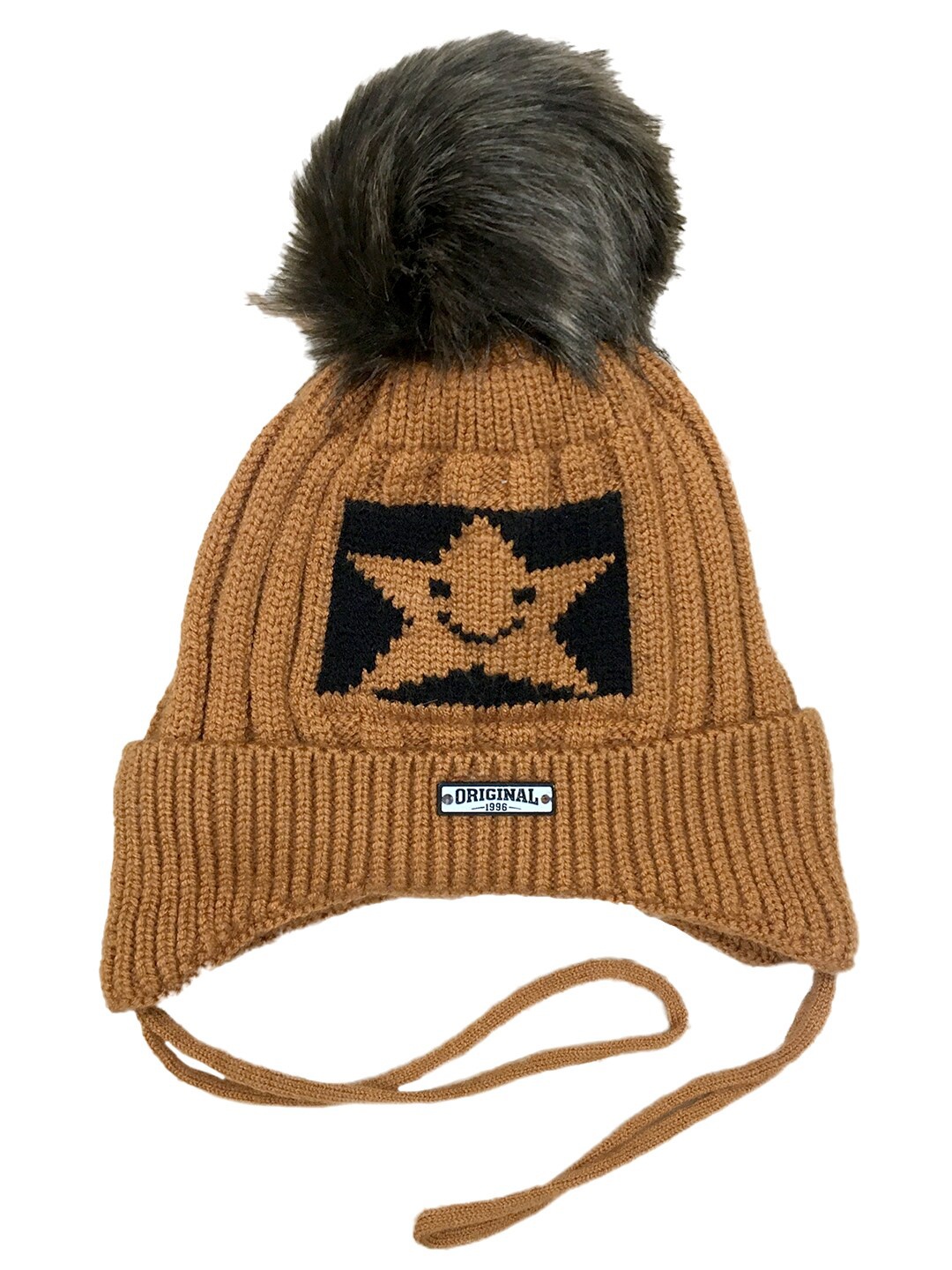 

Gajraj Unisex Kids Mustard & Black Woollen Beanie