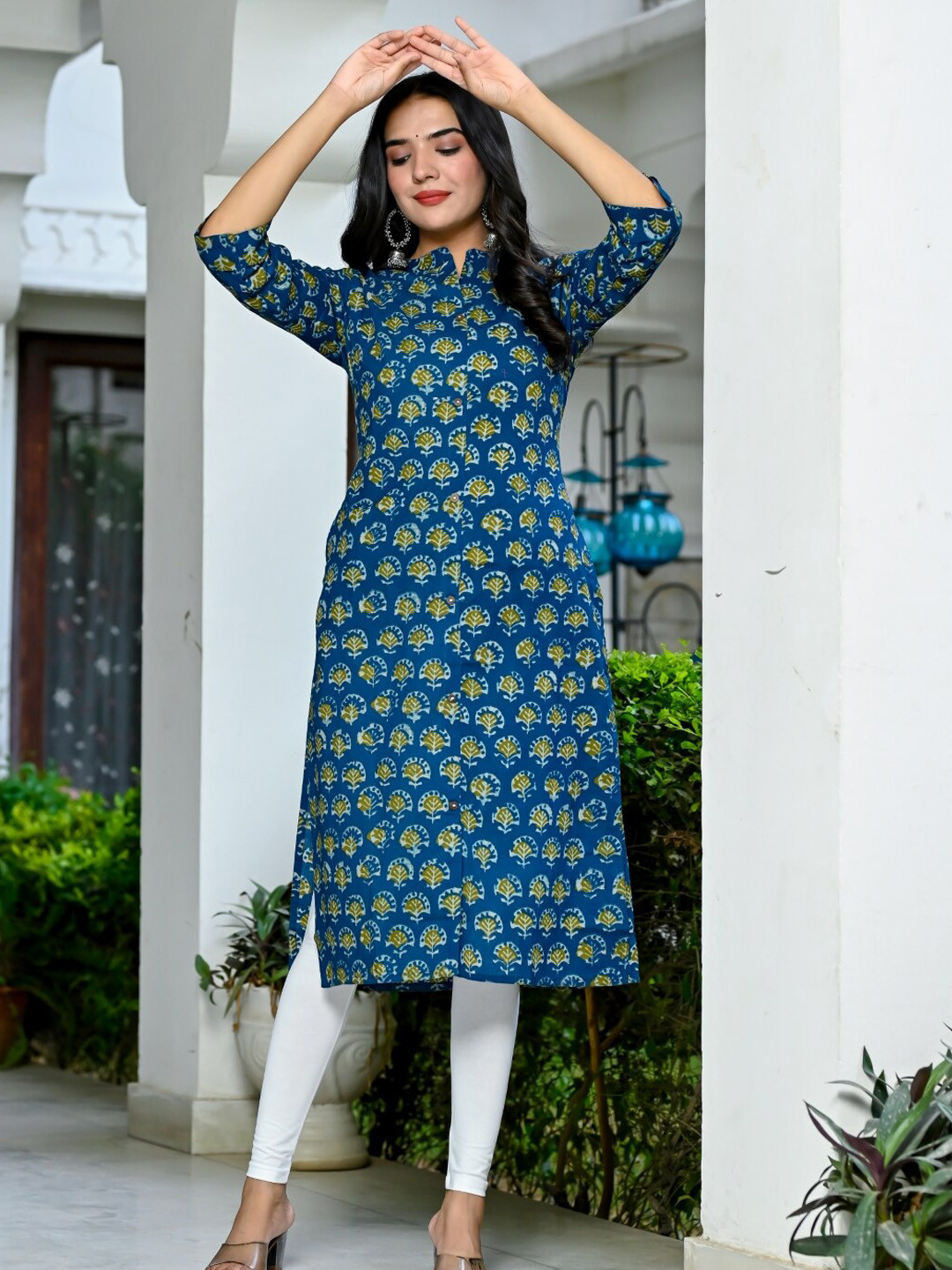 

Nishika Ethnic Motif Printed Cotton Straight Kurta, Blue