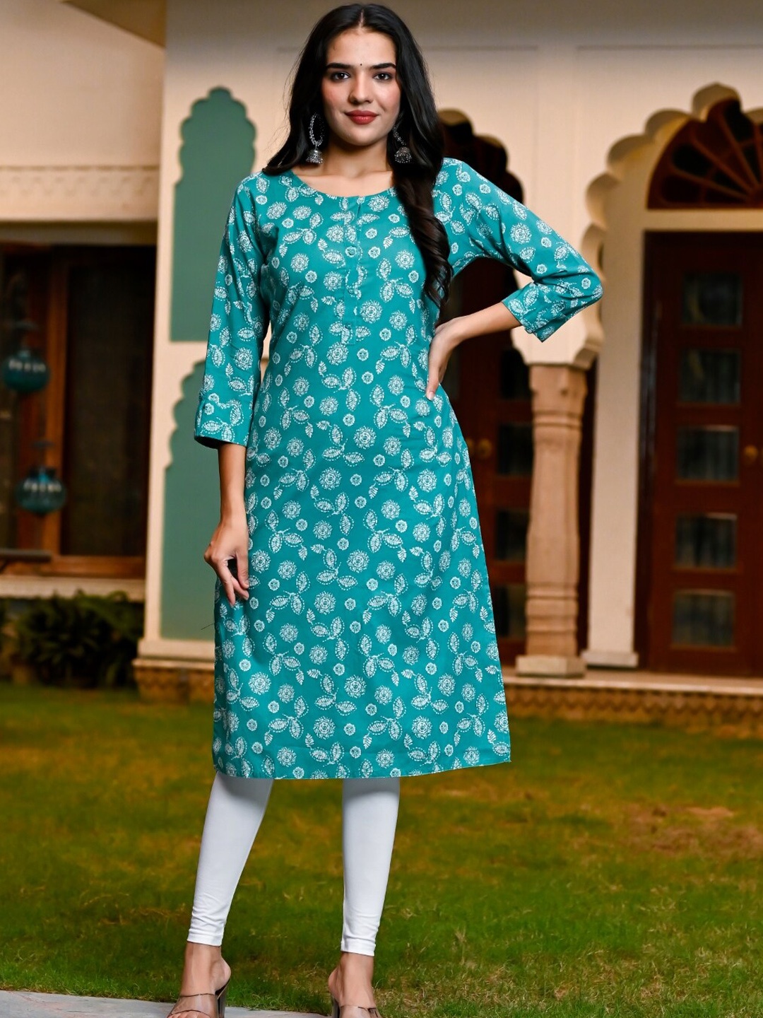 

Nishika Ethnic Motifs Printed Kurta, Turquoise blue