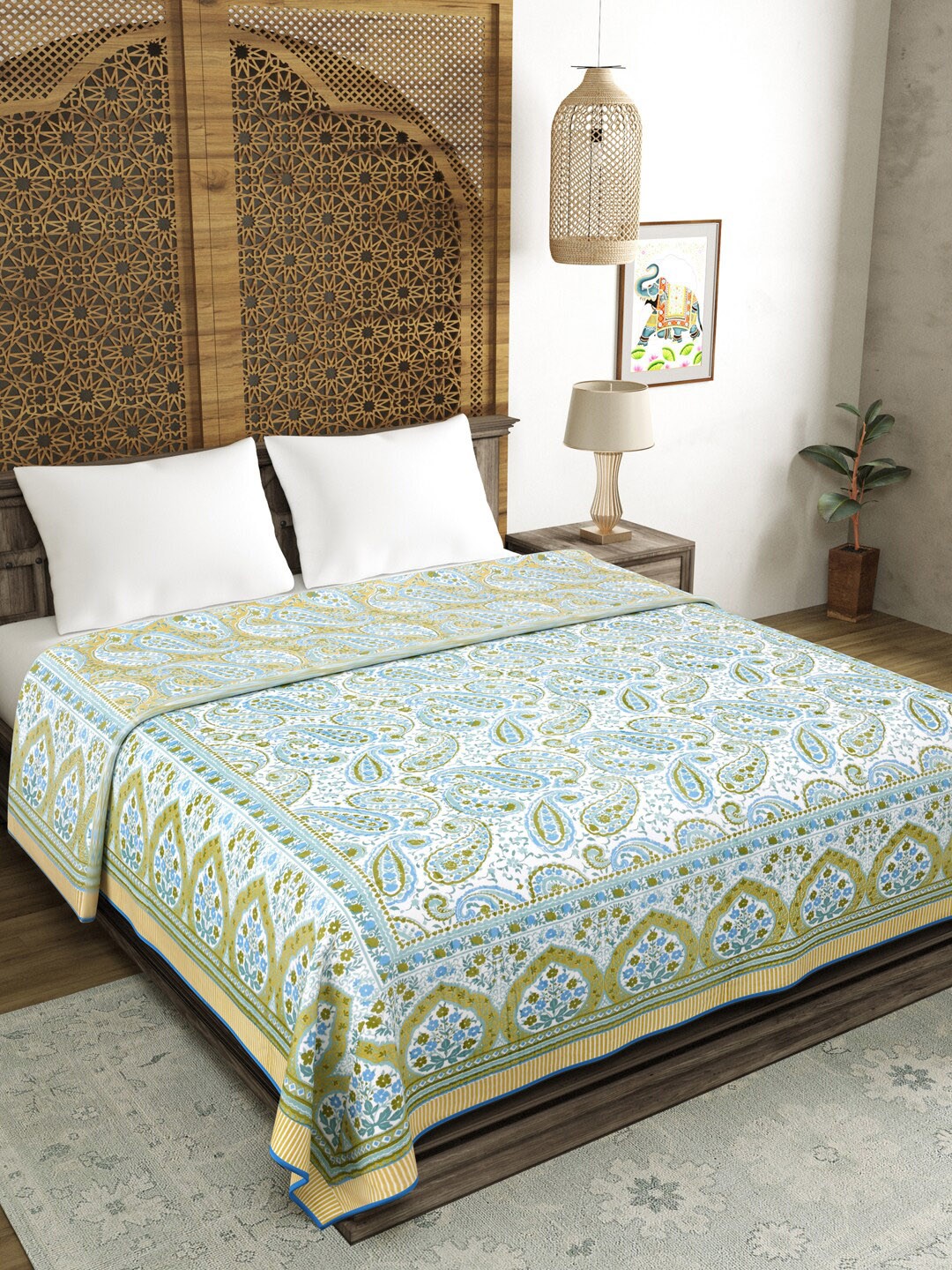 

Sangria Yellow & Blue Ethnic Motifs Printed Pure CottonDohar