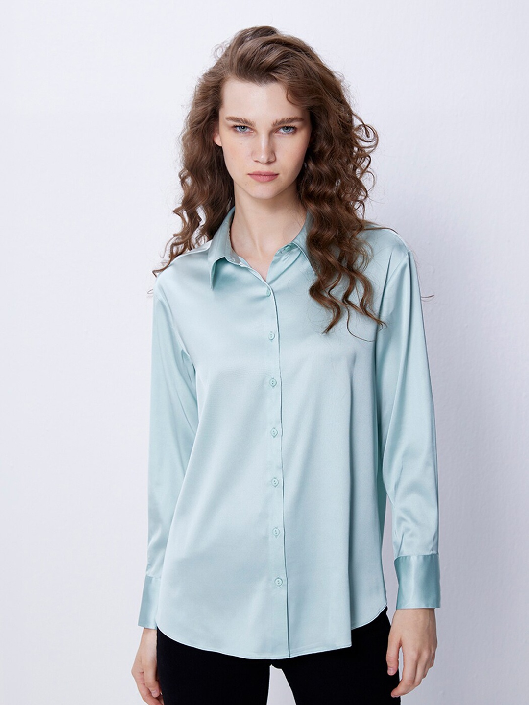 

COVER STORY Opaque Satin Casual Shirt, Blue