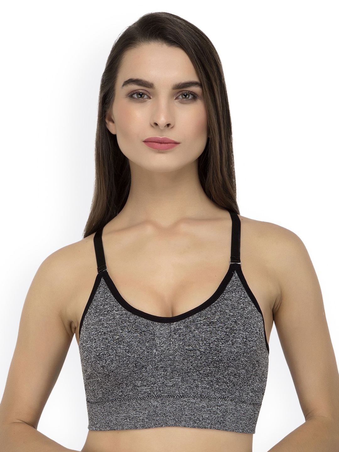 

Laceandme Grey Solid Non-Wired Lightly Padded Sports Bra
