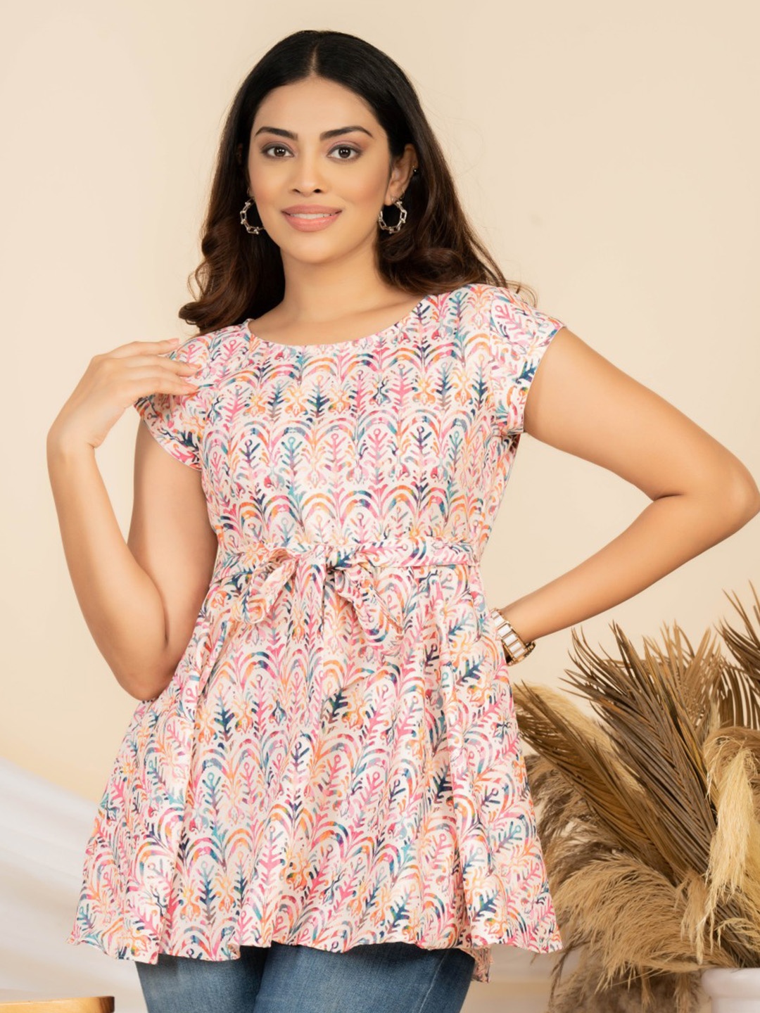 

WEAVLLITE Abstract Printed Tie-Ups Tunic, Pink