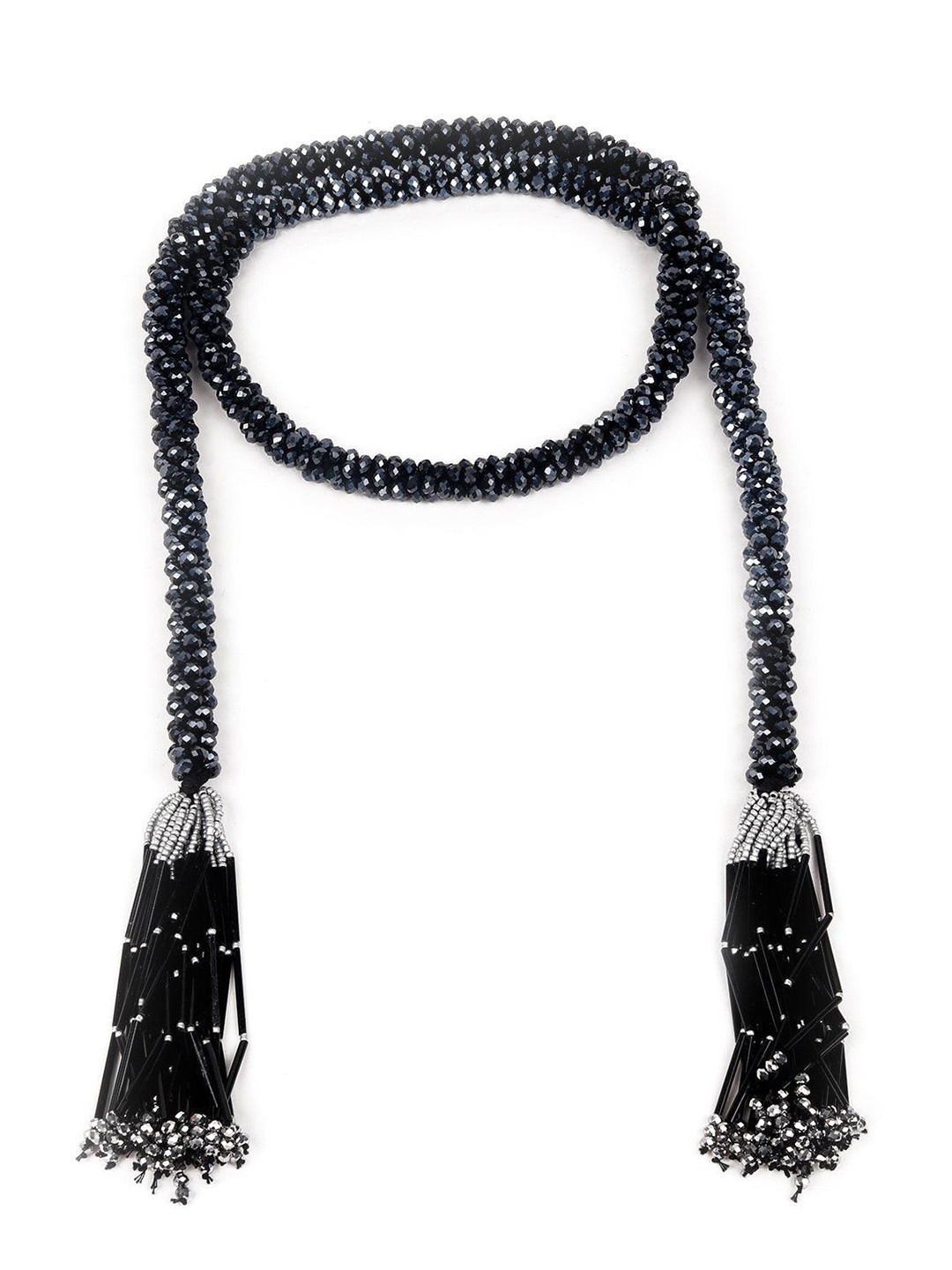 

ODETTE Beaded Scarf Necklace, Black