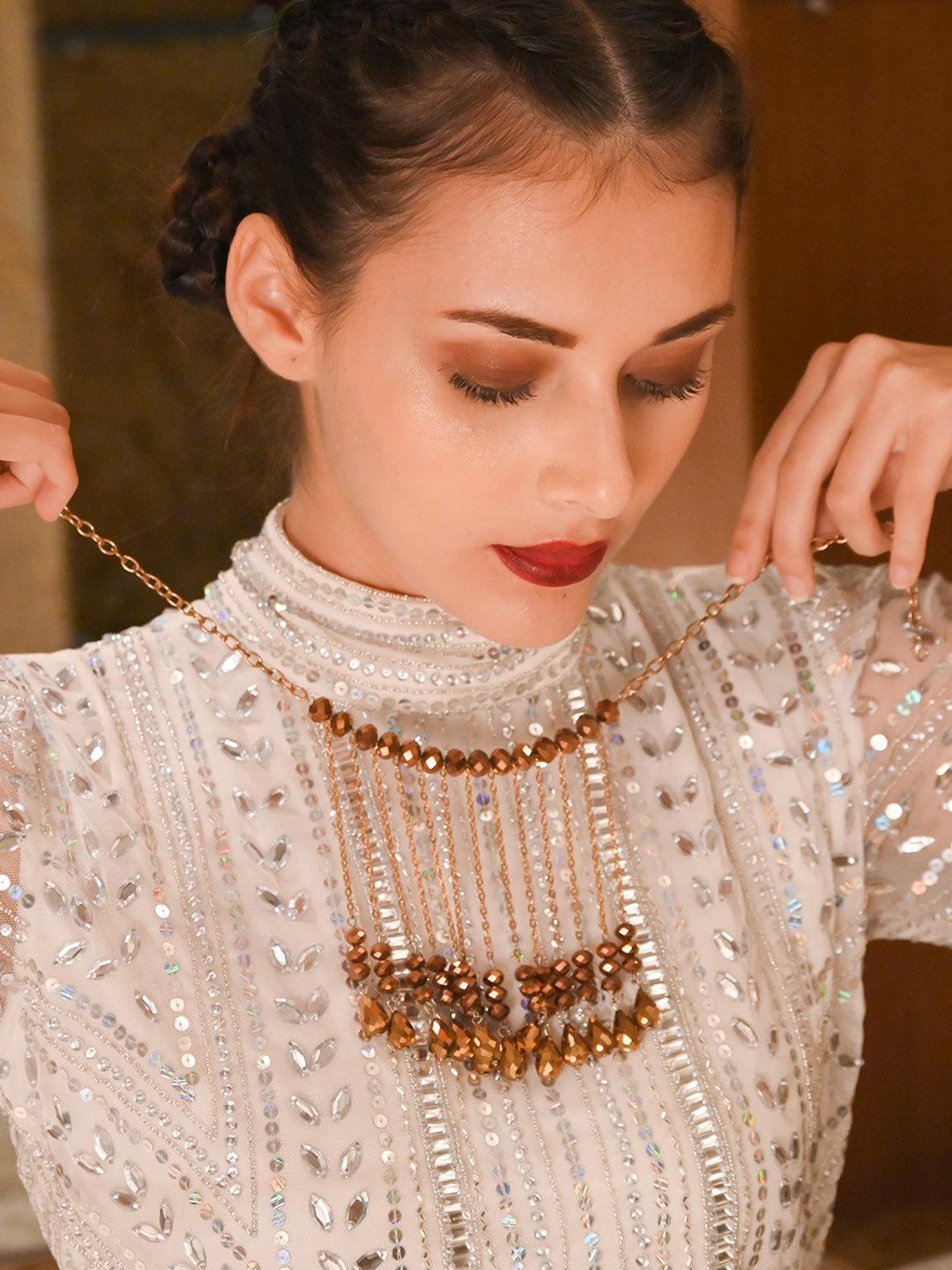 

ODETTE Artificial Beads Necklace, Brown