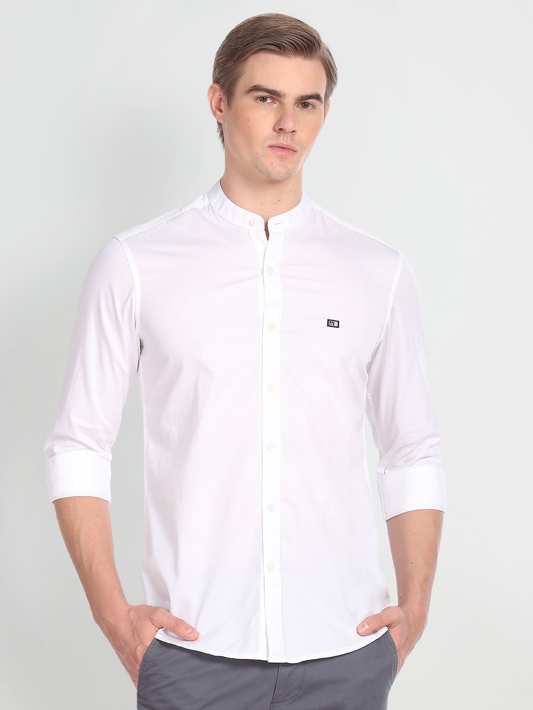 

Arrow Mandarin Collar Pure Cotton Slim Fit Casual Shirt, White