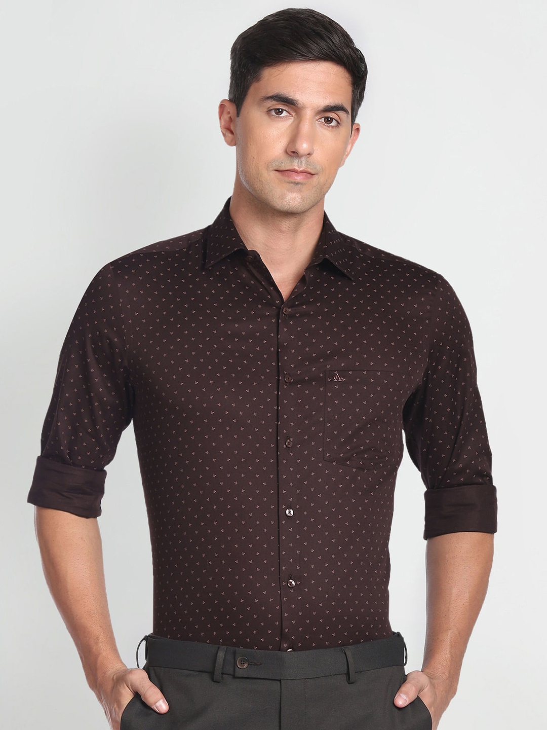 

Arrow Micro Ditsy Printed Spread Collar Pure Cotton Casual Shirt, Brown