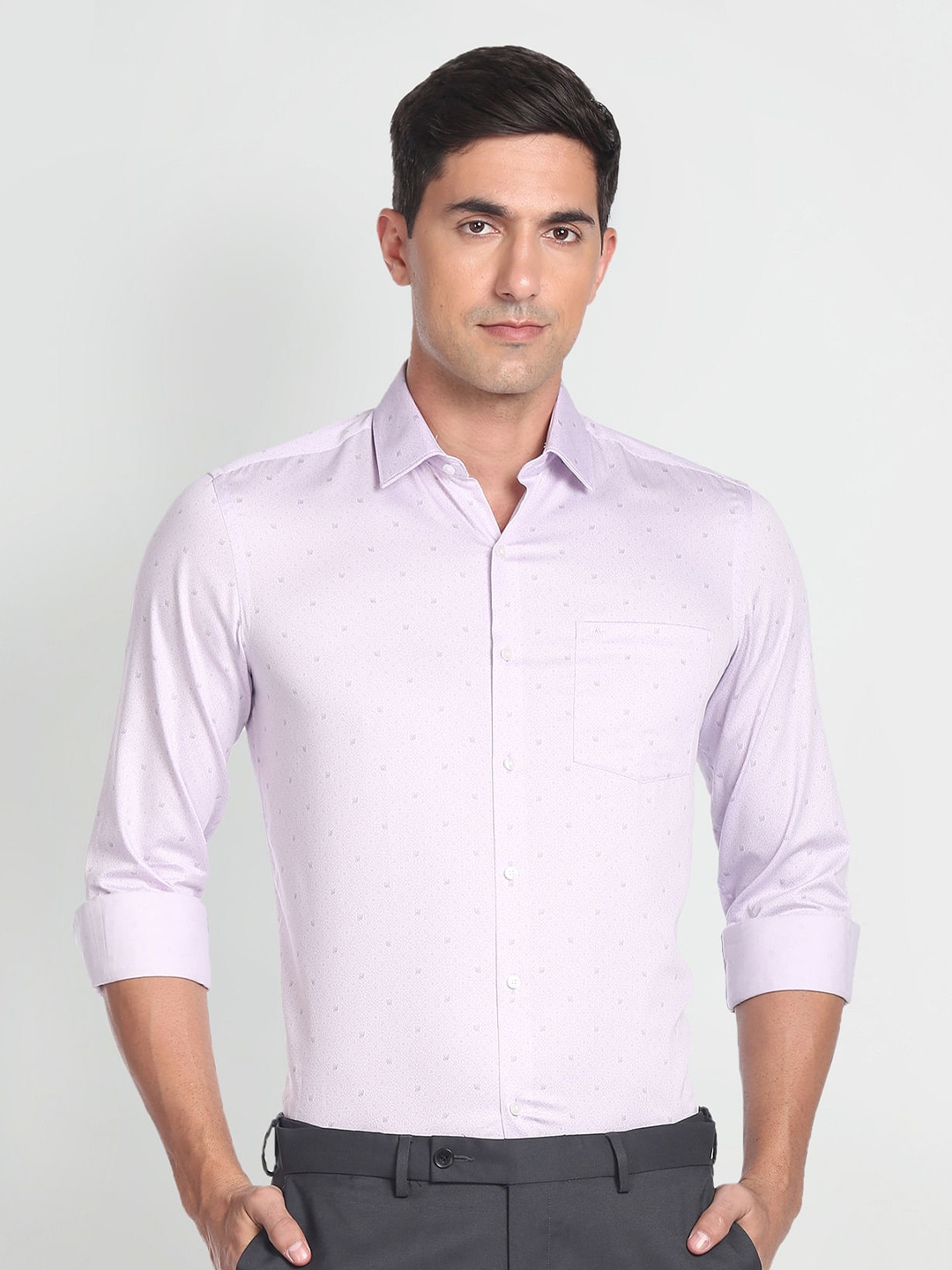 

Arrow Regular Fit Spread Collar Opaque Cotton Casual Shirt, Purple