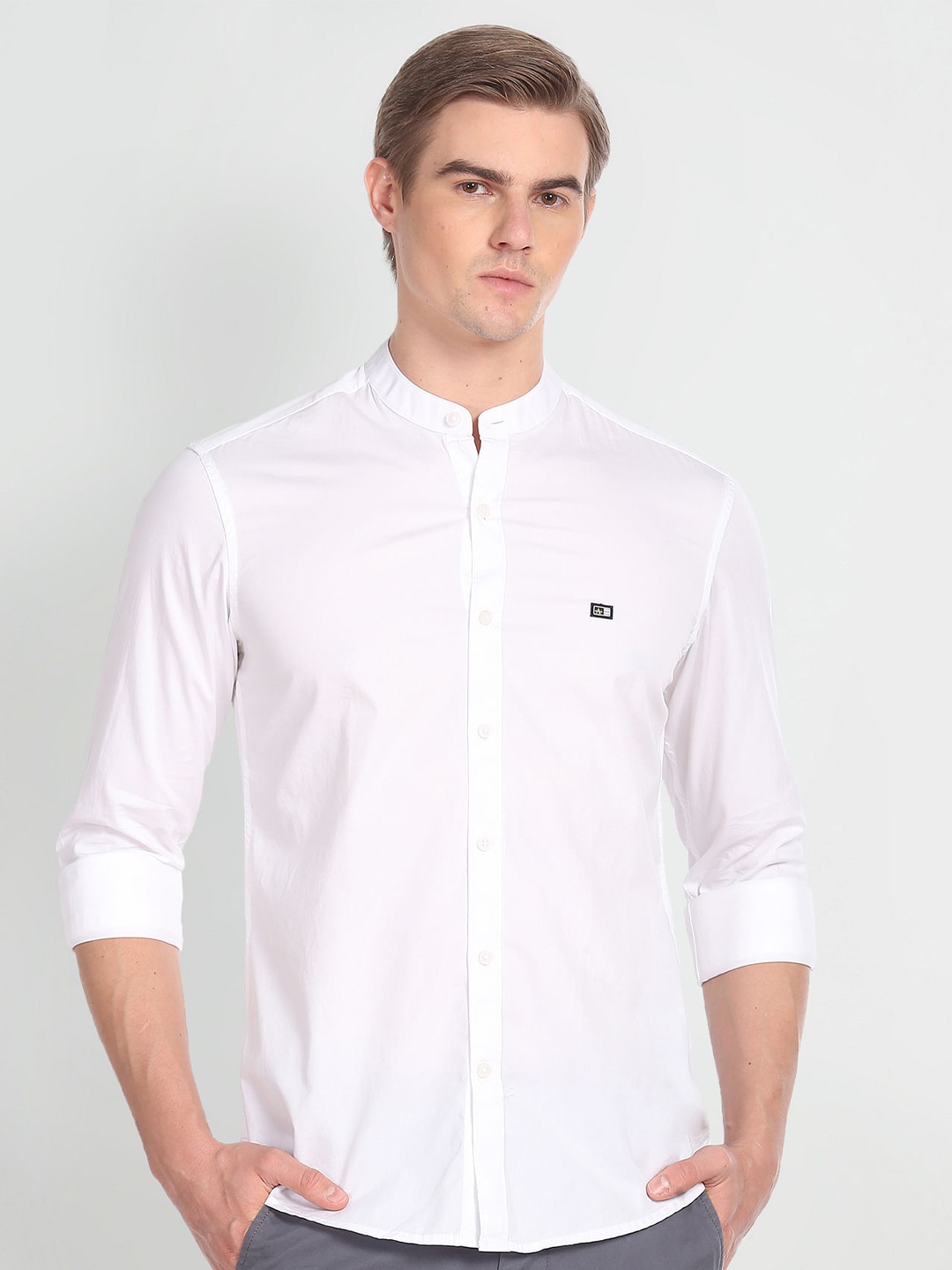 

Arrow Mandarin Collar Pure Cotton Slim Fit Casual Shirt, White