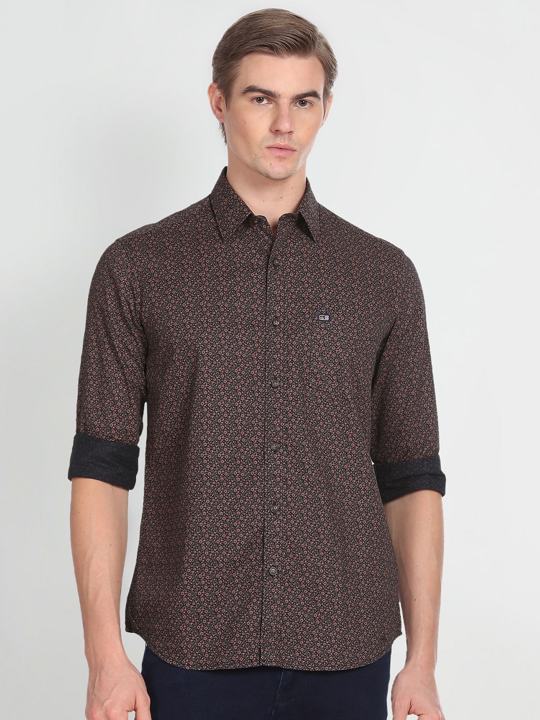 

Arrow Sport Floral Printed Regular Fit Spread Collar Opaque Cotton Casual Shirt, Black