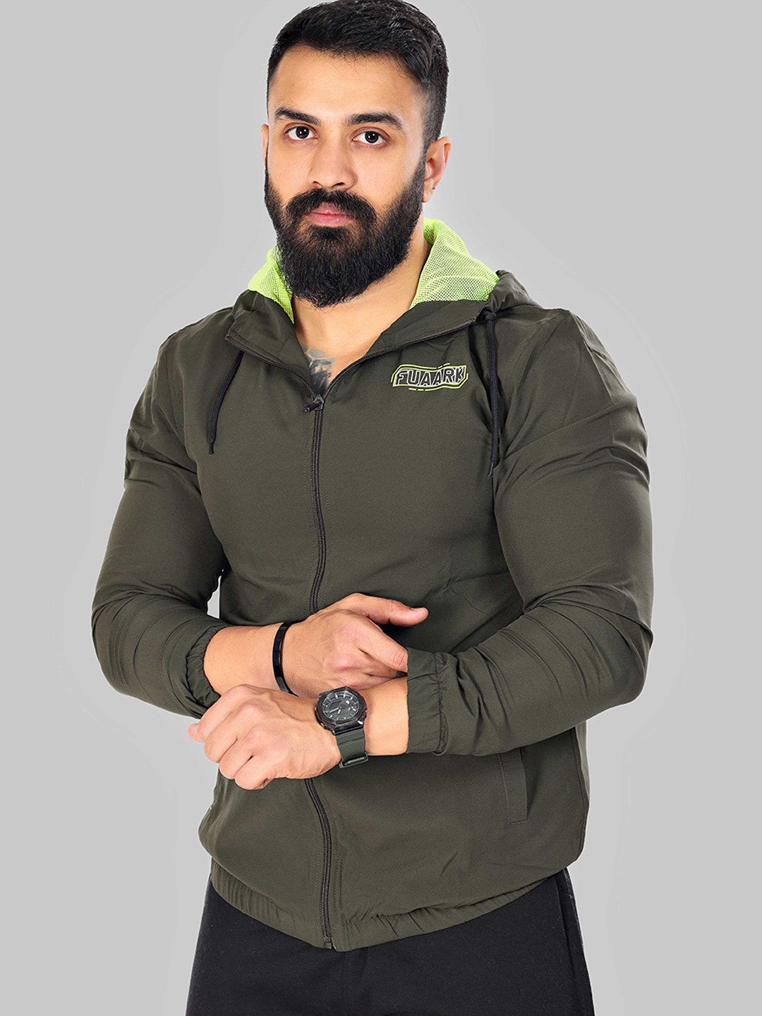 

FUAARK Lightweight Crop Training or Gym Puffer Jacket, Olive