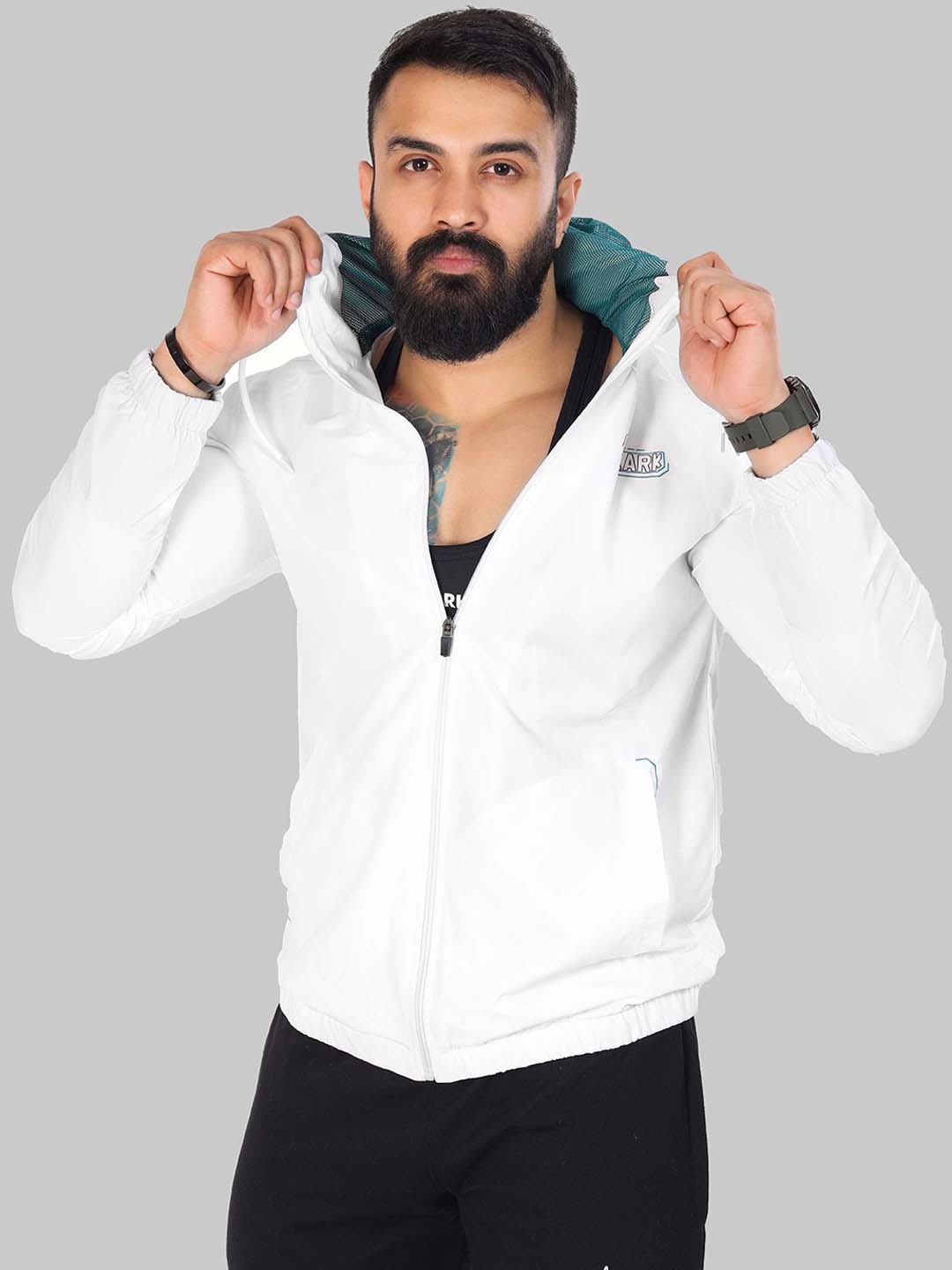 

FUAARK Washed Checked Lightweight Crop Training or Gym Sporty Jacket, White
