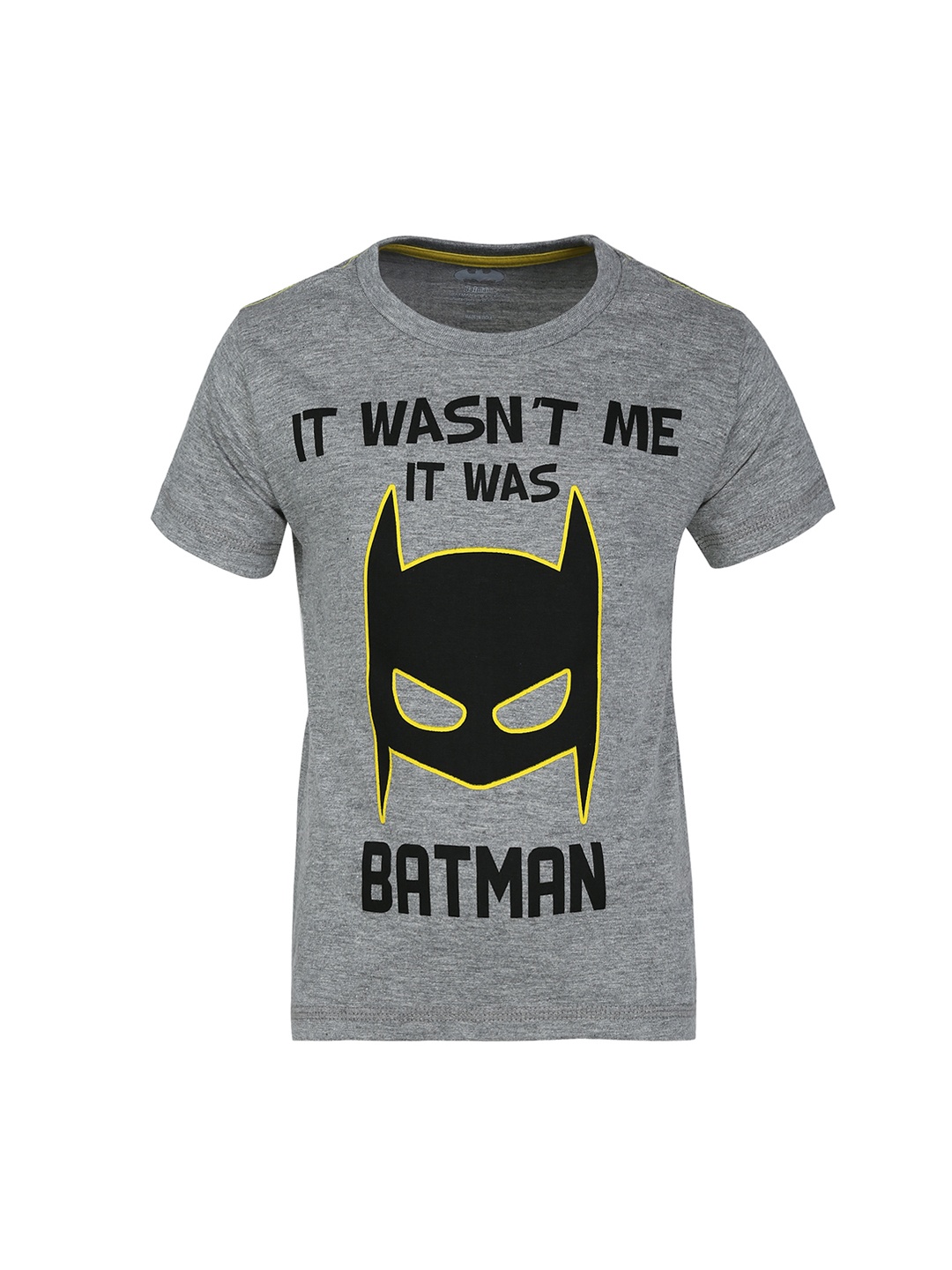 Kids Ville Boys Blue Batman Printed Round Neck Half Sleeve T-shirt, Grey melange