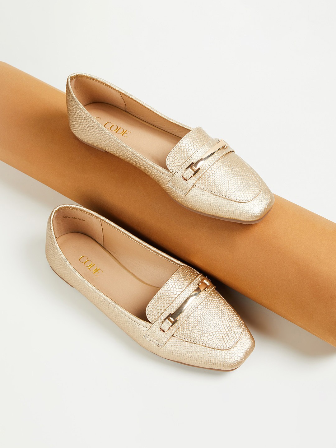 

CODE by Lifestyle Women Textured Buckled Loafers, Gold