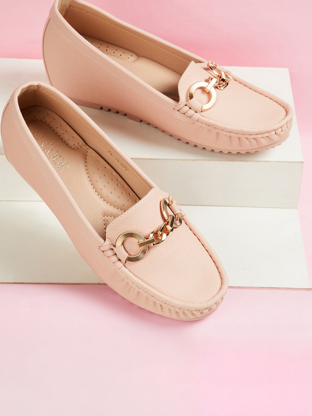 

CODE by Lifestyle Women Buckled Textured Loafers, Pink