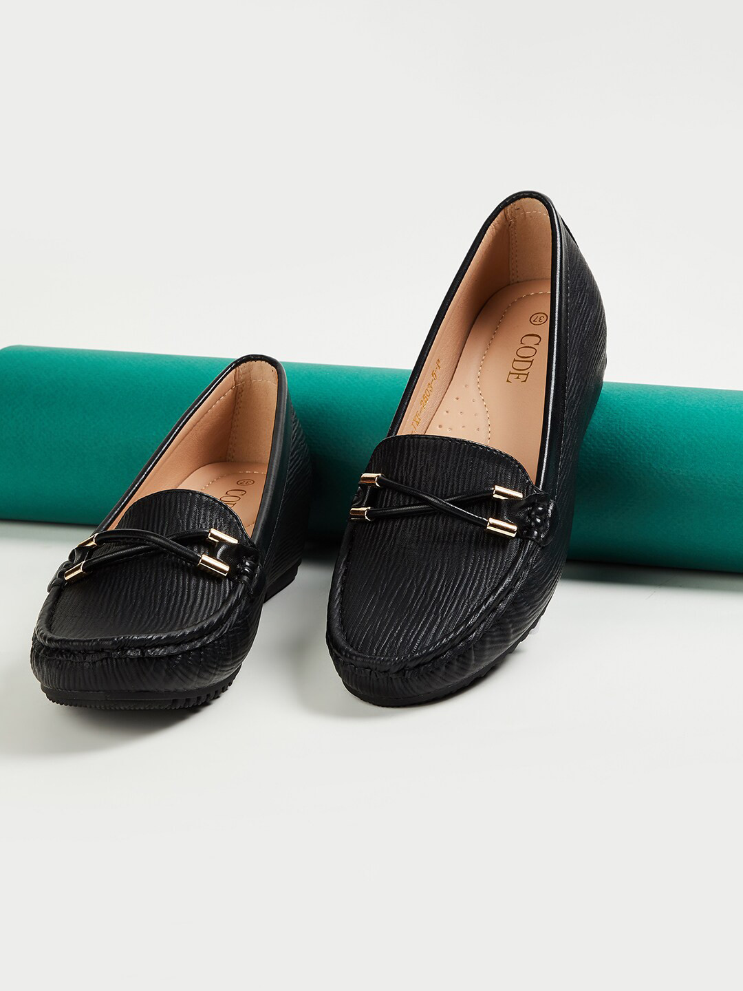 

CODE by Lifestyle Women Buckled Textured Loafers, Black