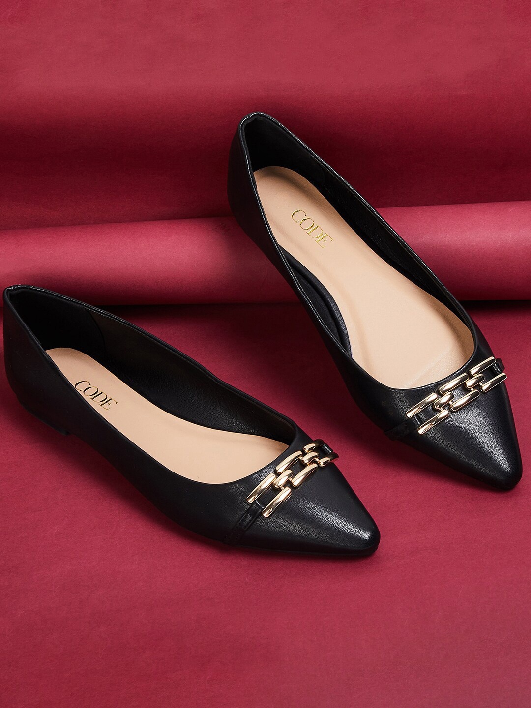 

CODE by Lifestyle Buckled Pointed Toe Ballerinas, Black