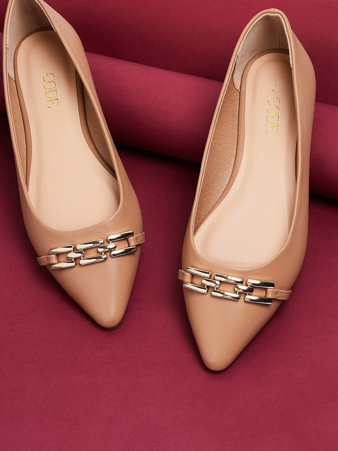 

CODE by Lifestyle Buckled Pointed Toe Ballerinas, Tan