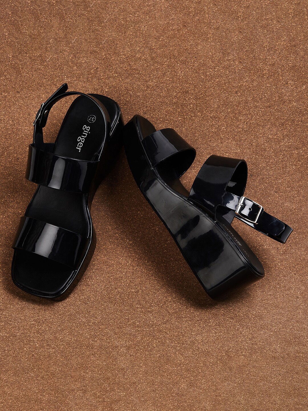 

Ginger by Lifestyle Double Strap Flatform Heels, Black