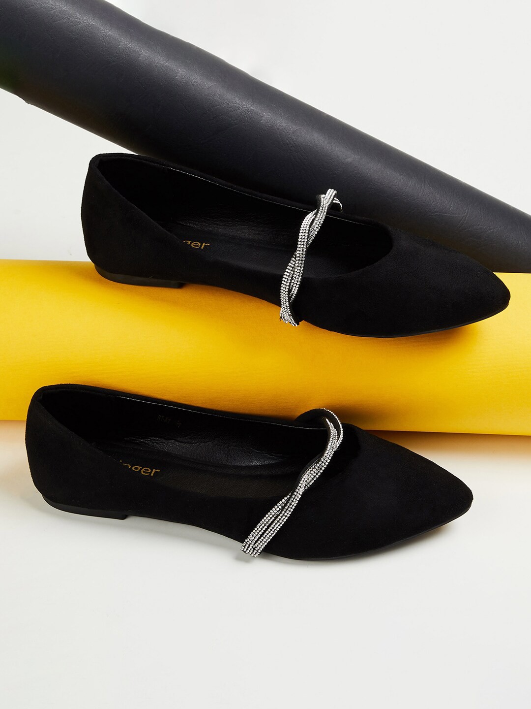 

Ginger by Lifestyle Embellished Pointed Toe Ballerinas, Black