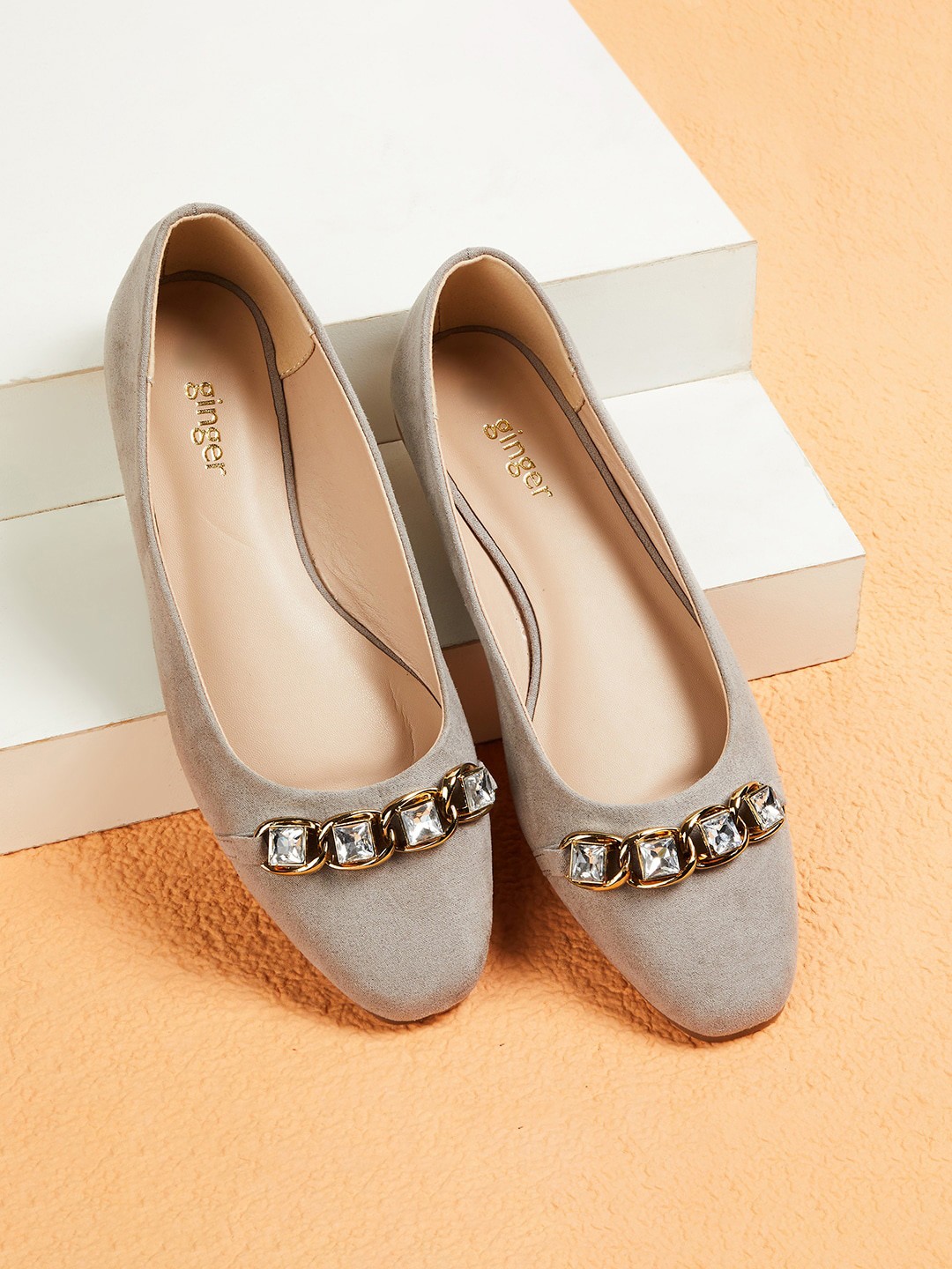 

Ginger by Lifestyle Embellished Slip-On Ballerinas, Grey