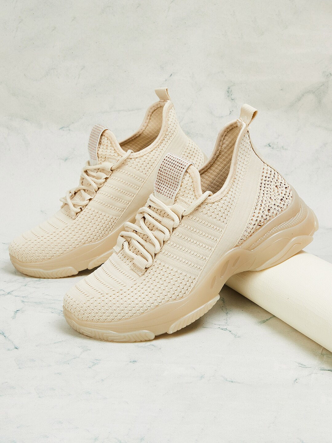 

Ginger by Lifestyle Women Woven Design Sneakers, Beige