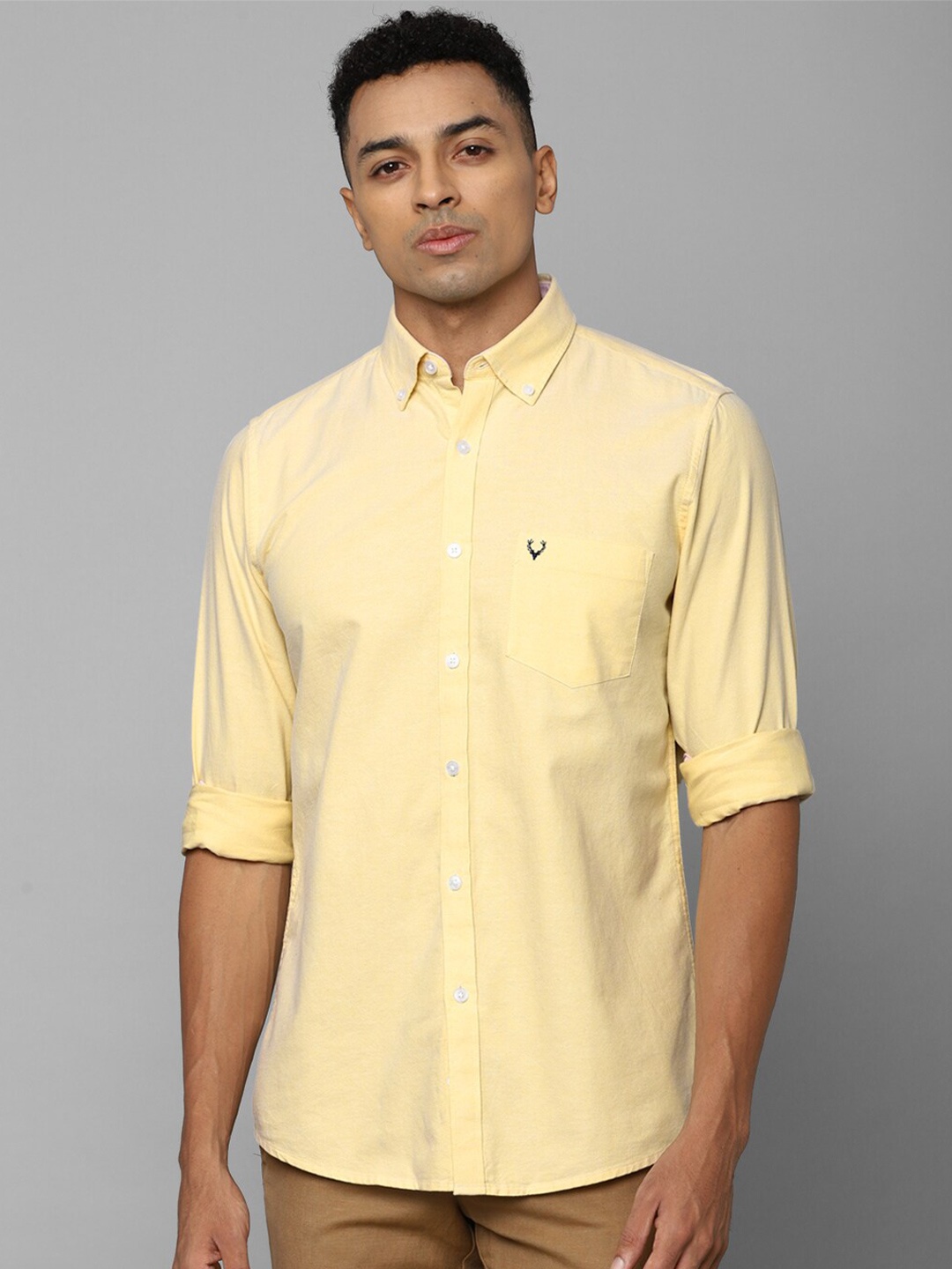 

Allen Solly Slim Fit Button-Down Collar Pure Cotton Casual Shirt, Yellow