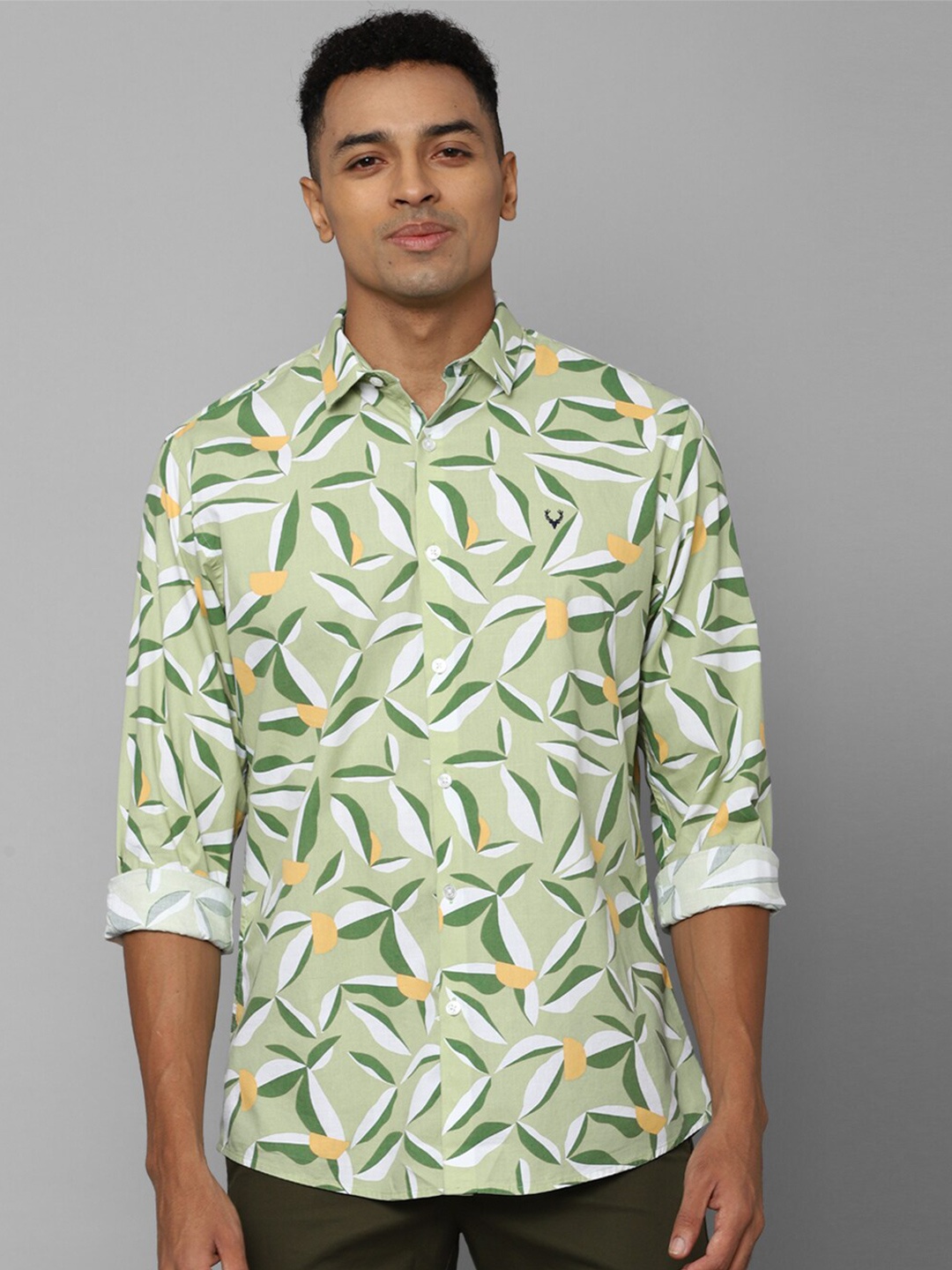 

Allen Solly Slim Fit Floral Printed Pure Cotton Casual Shirt, Green