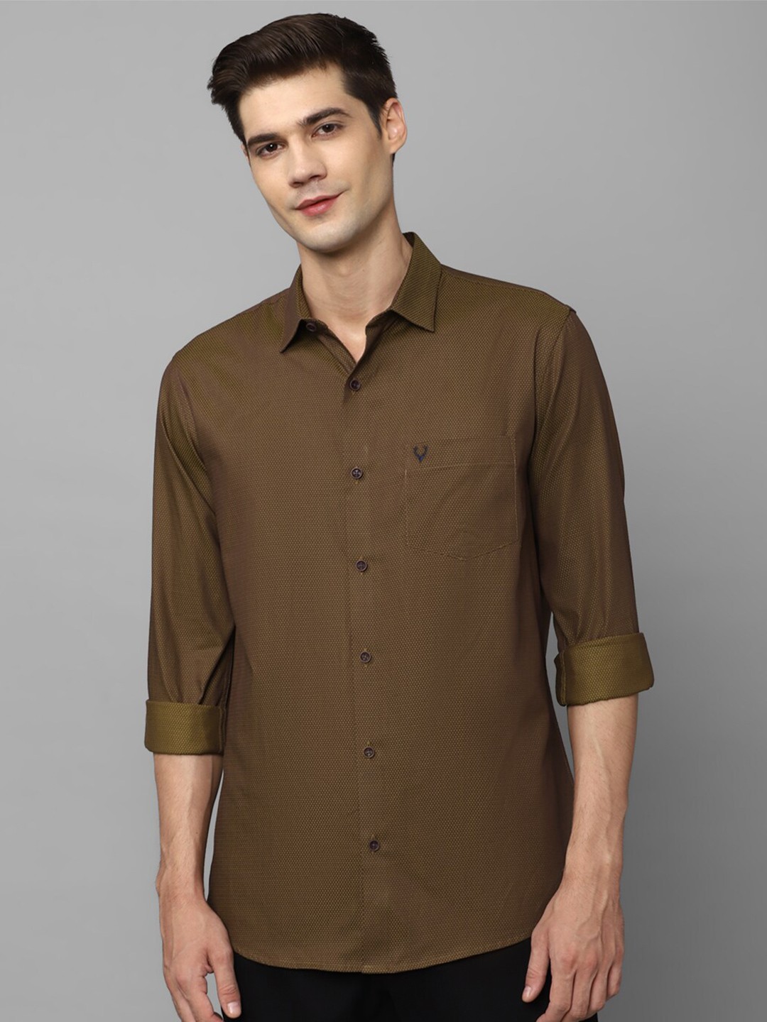 

Allen Solly Slim Fit Opaque Pure Cotton Casual Shirt, Brown