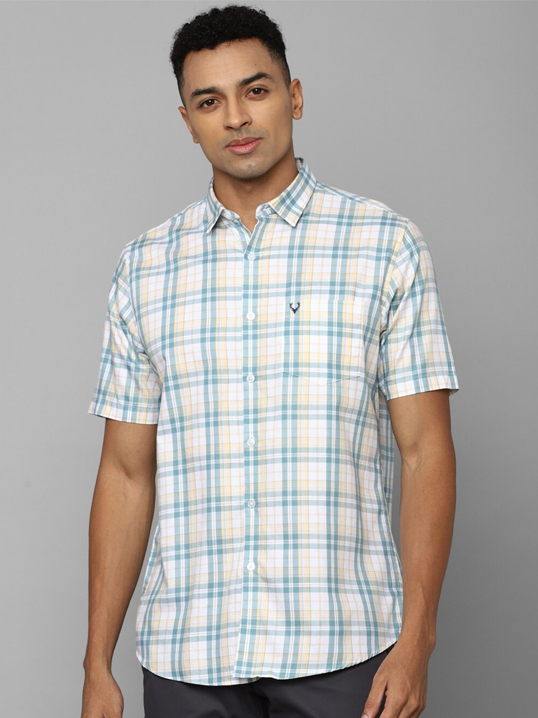 

Allen Solly Slim Fit Tartan Checks Opaque Pure Cotton Casual Shirt, Blue