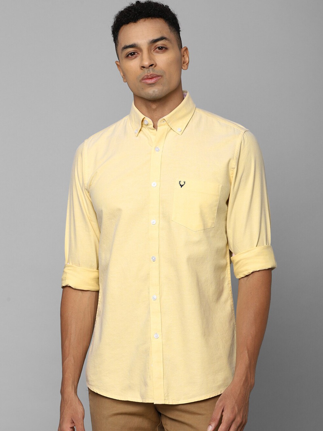 

Allen Solly Slim Fit Button-Down Collar Pure Cotton Casual Shirt, Yellow