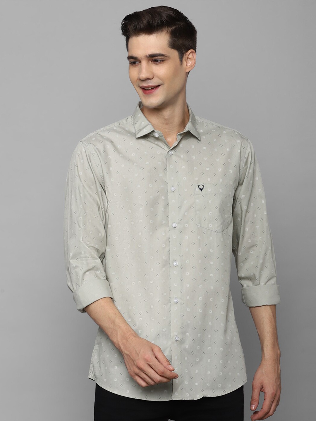 

Allen Solly Slim Fit Geometric Printed Pure Cotton Casual Shirt, Grey