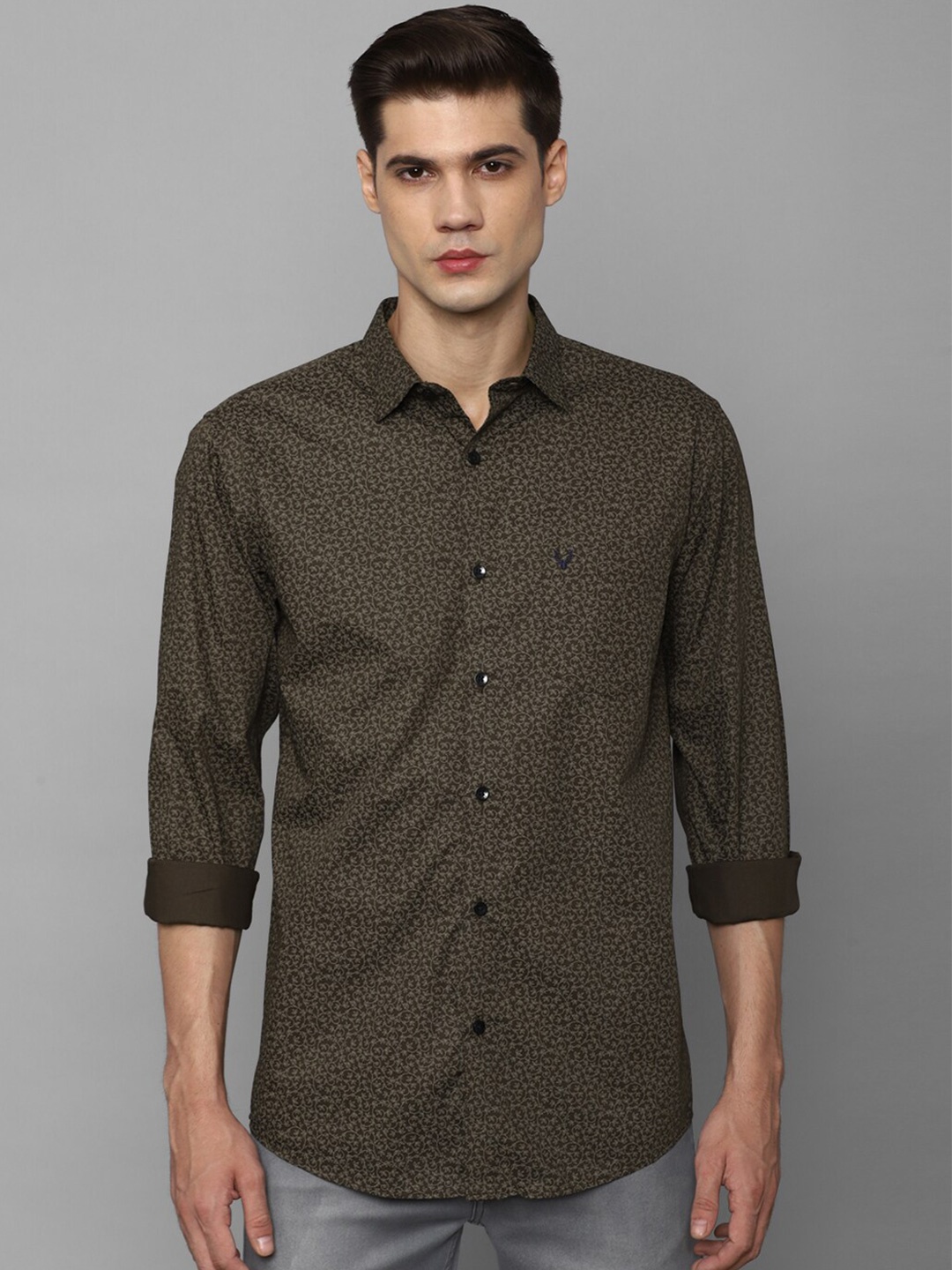 

Allen Solly Slim Fit Floral Printed Spread Collar Pure Cotton Casual Shirt, Green