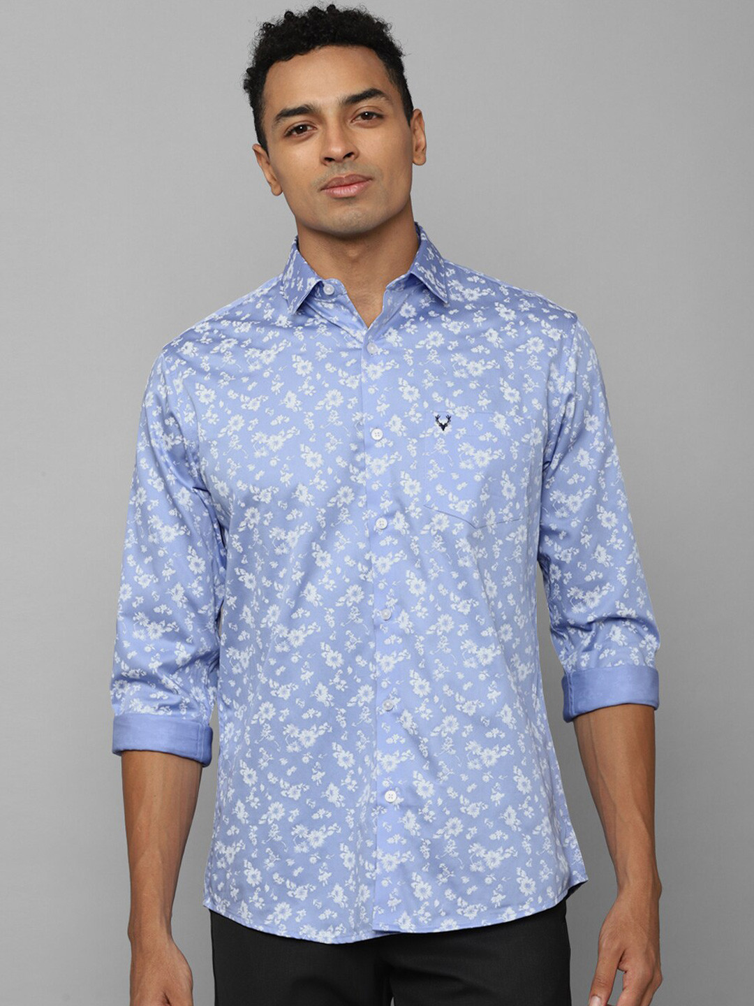 

Allen Solly Slim Fit Floral Printed Opaque Pure Cotton Casual Shirt, Blue
